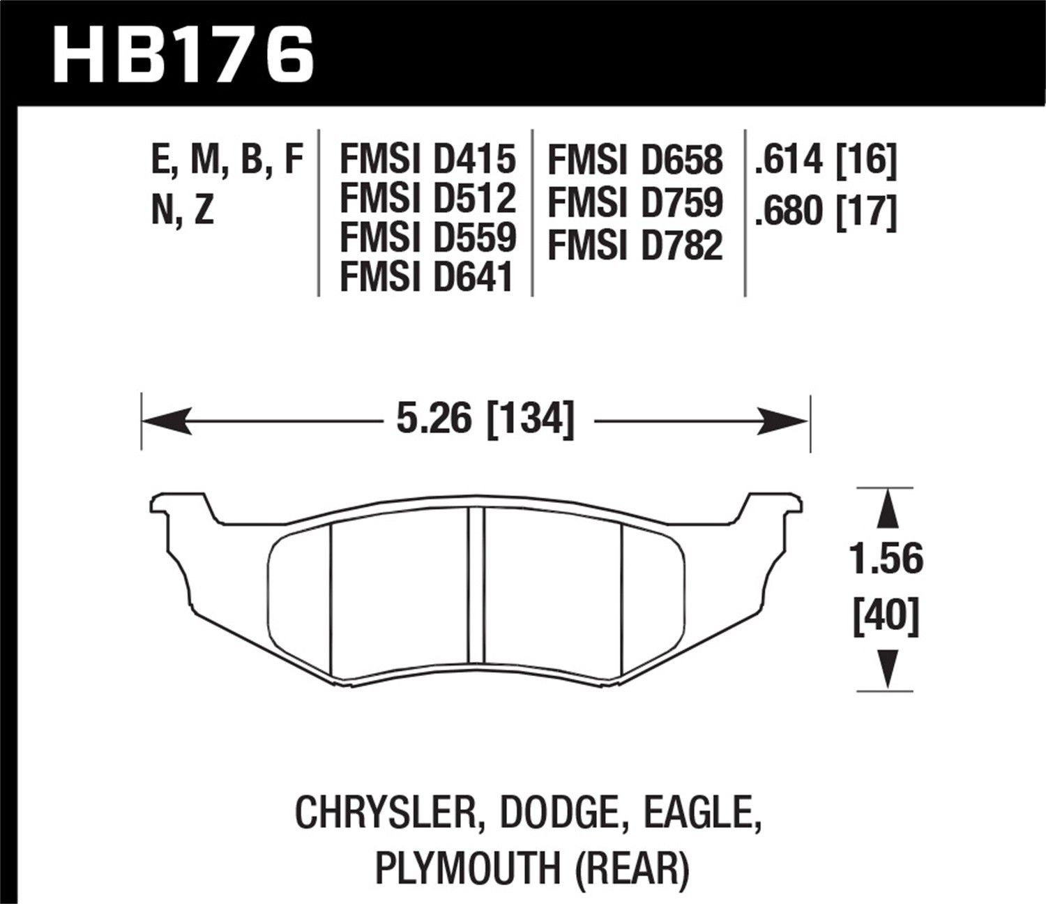 2004, 2003, 2002, 2001, 2000, 1999, 1998, 1997, 1996, 1995, 1994, 1993 Dodge Intrepid Disc Brake Pad Set