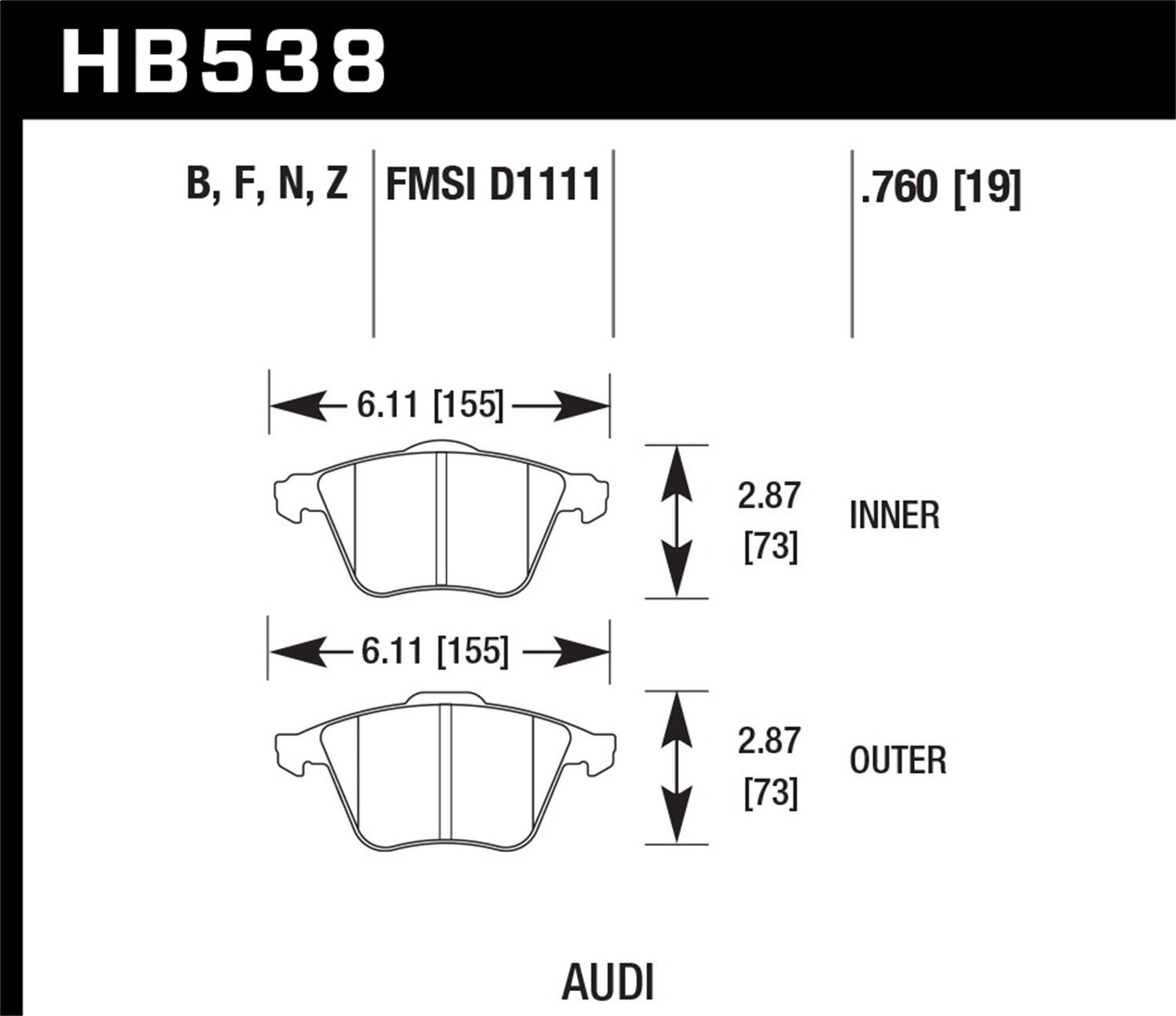2009, 2008, 2007, 2006, 2005 Audi A4 Disc Brake Pad Set