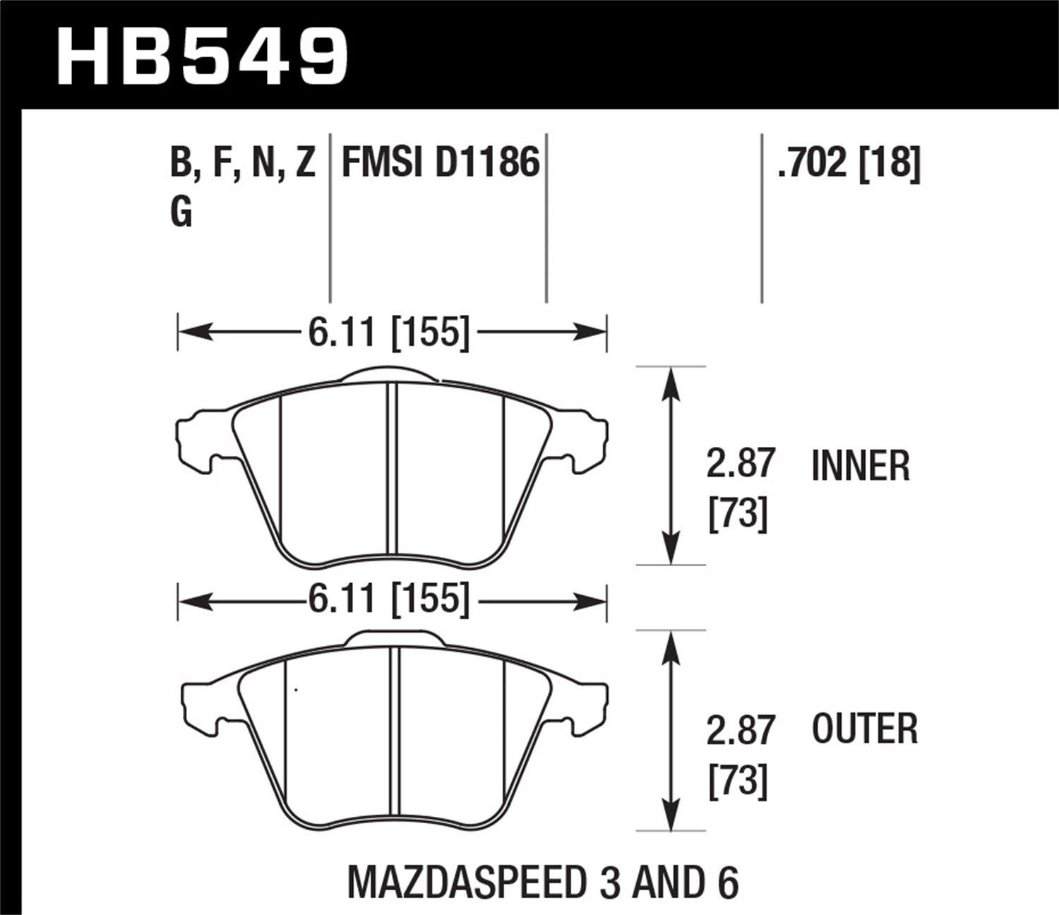 2013, 2012, 2011, 2010, 2009, 2008, 2007 Mazda 3 Disc Brake Pad Set