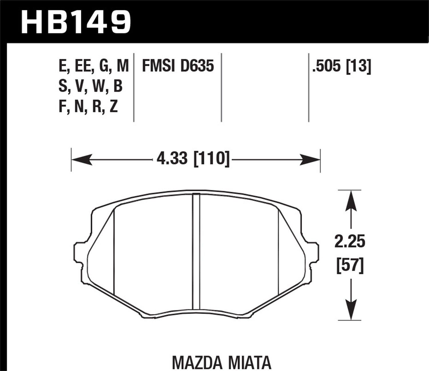 2005, 2004, 2003, 2002, 2001, 2000, 1999, 1998, 1997, 1996, 1995, 1994 Mazda Miata Disc Brake Pad Set