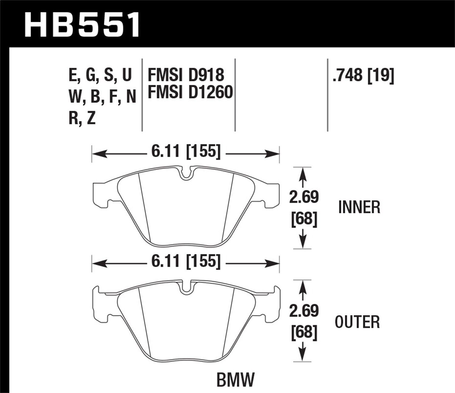 2011-2016 BMW 1 Series M Disc Brake Pad Set Hawk