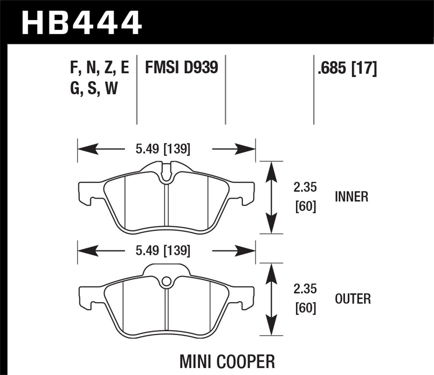 2009, 2008, 2007, 2006, 2005, 2004, 2003, 2002 Mini Cooper Disc Brake Pad Set