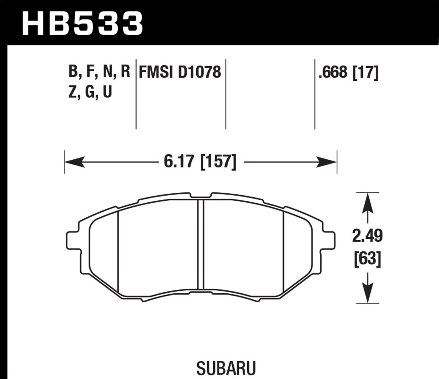 2018, 2017, 2016, 2015 Subaru WRX Tribeca Disc Brake Pad Set