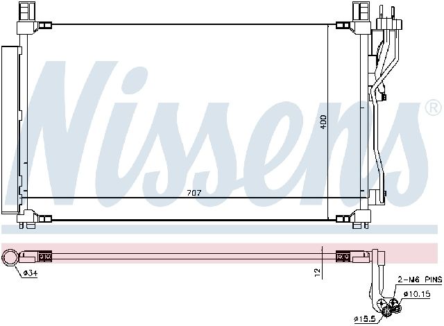 2015-2017 Hyundai Sonata A/C Condenser and Receiver Drier Assembly (Nissens)