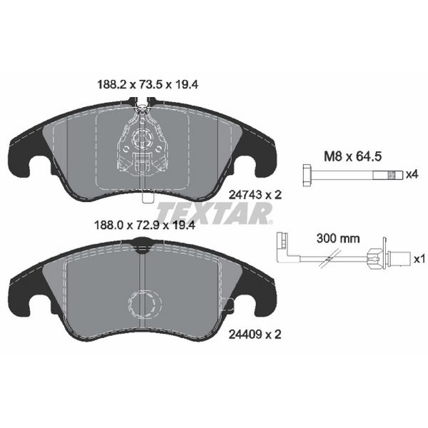 2009-2016 Audi A4 Disc Brake Pad Set - Front (Textar)