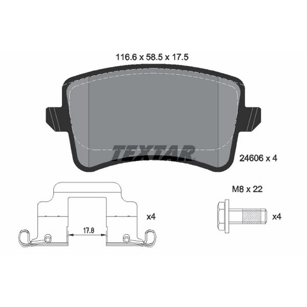 2009-2016 Audi A4 Disc Brake Pad Set - Rear (Textar)