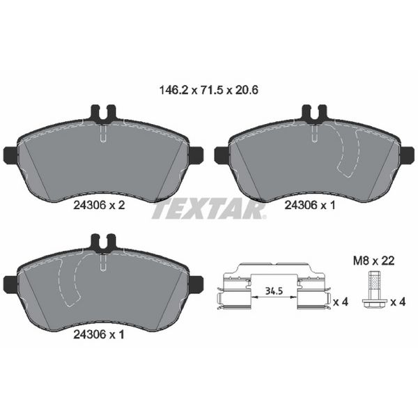 2008-2014 Mercedes-Benz C300 Disc Brake Pad Set - Front (Textar)