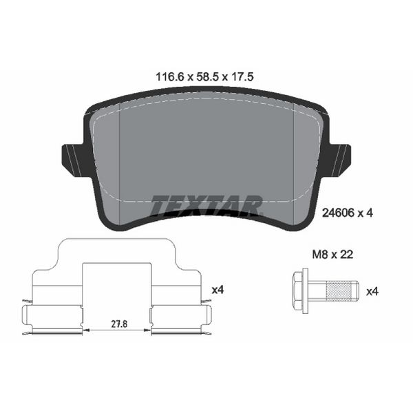2009-2016 Audi A4 Disc Brake Pad Set - Rear (Textar)