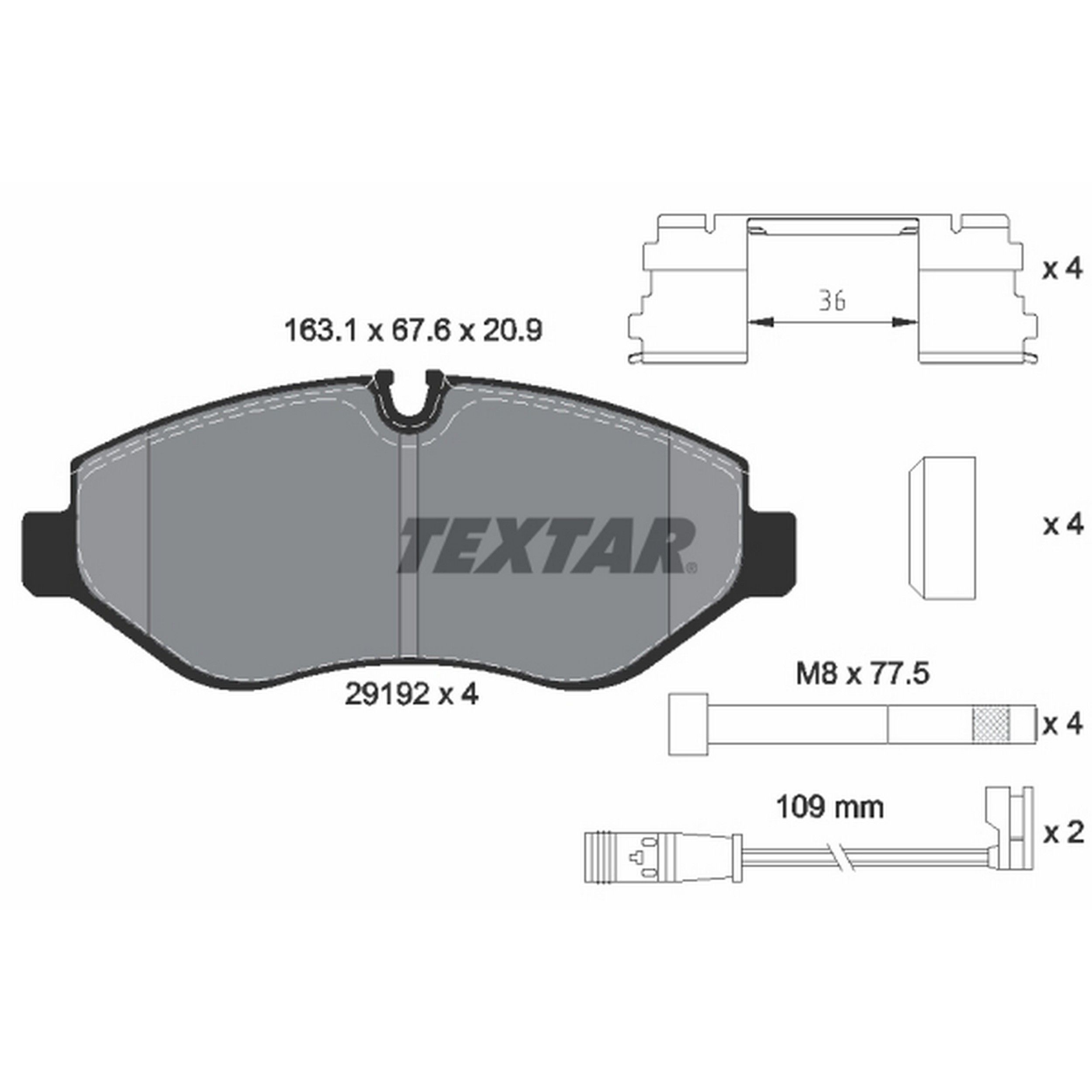 2018, 2017, 2016, 2015, 2014 Mercedes-Benz Sprinter 2500 2014-2018 Mercedes-Benz Metris Disc Brake Pad Set