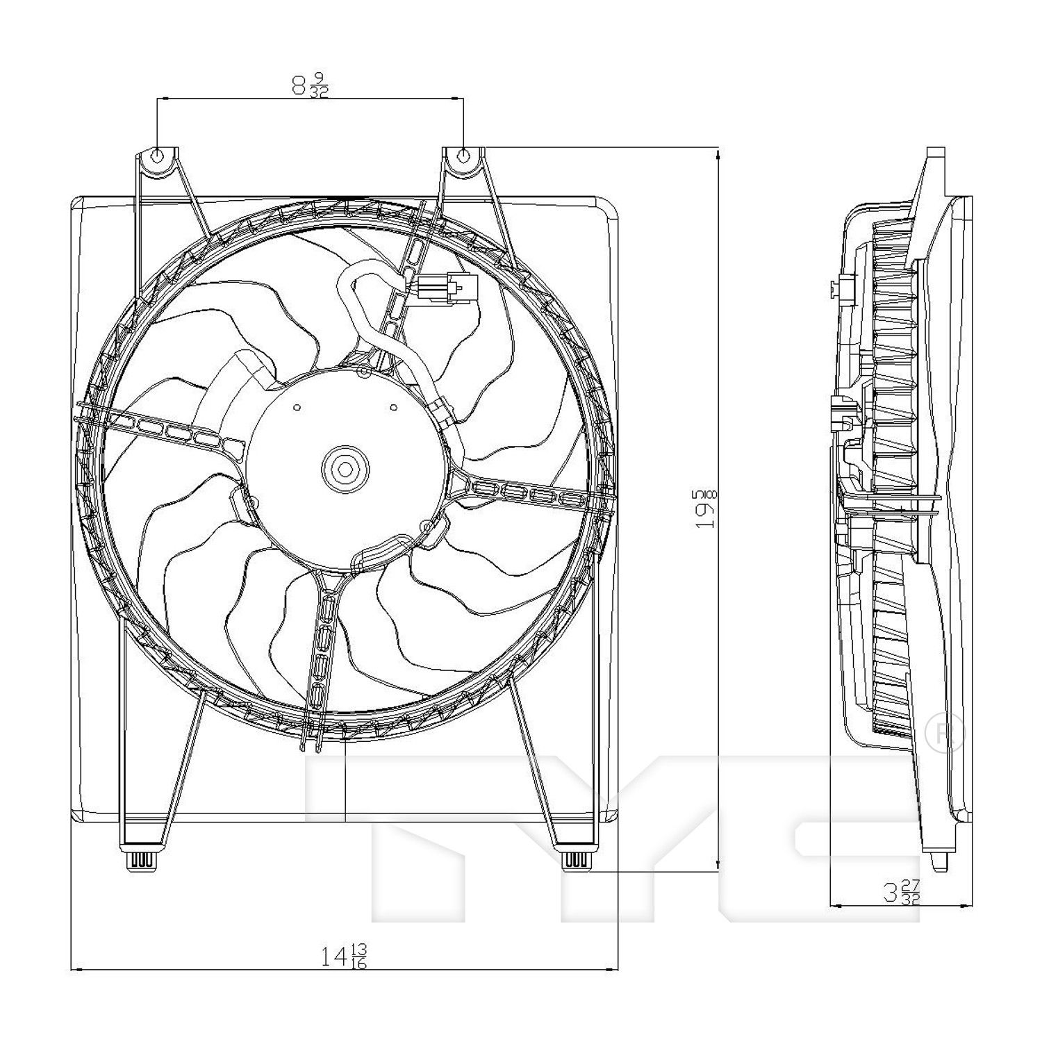 TYC 610610 Hyundai Santa FE Replacement Condenser Cooling Fan Assembly