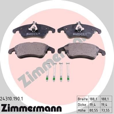 2008-2014 Mercedes-Benz C300 Disc Brake Pad Set - Front (Zimmermann)