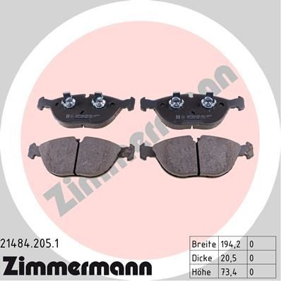 2004-2006 Audi TT Quattro Disc Brake Pad Set - Front (Zimmermann)